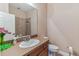 Bathroom with brown vanity, white sink, and a toilet at 320 Ibisview Lane # 33572, Apollo Beach, FL 33572
