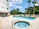 Exterior view of a community pool area with a hot tub, lounge chairs and palm trees at 3507 Bayshore Blvd # 2001, Tampa, FL 33629