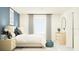 Relaxing bedroom with white bedding and blue accent wall at 32106 Powderpuff Mimosa Dr, San Antonio, FL 33576