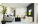 Spacious living room with a gray sofa, armchair, and a modern coffee table at 32106 Powderpuff Mimosa Dr, San Antonio, FL 33576