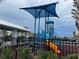 Community playground with a shade structure, slides, and climbing equipment surrounded by a secure fence at 7002 162Nd E Pl, Parrish, FL 34219