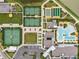 Bird's-eye view showcasing community layout with various amenities and green spaces at 31396 Cabana Rye Ave, San Antonio, FL 33576