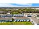 Aerial view showcasing modern townhomes, green spaces, and neighborhood amenities at 9658 Sweetwell Pl, Riverview, FL 33569