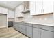 Modern kitchen with gray cabinets, stainless steel appliances and quartz countertops at 32330 Wetland Bird Vw, San Antonio, FL 33576
