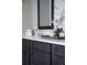 Bathroom vanity with dark wood cabinets, elegant fixtures, and a white quartz countertop at 213 W Giddens Ave, Tampa, FL 33603