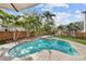 Landscaped backyard with pool, spa, palm trees, and lush green lawn at 5002 W Homer Ave, Tampa, FL 33629