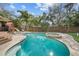Large pool and spa in a private backyard oasis with mature trees at 5002 W Homer Ave, Tampa, FL 33629