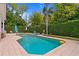 Backyard swimming pool with spa surrounded by mature landscaping and privacy hedges at 814 S Bayside Dr, Tampa, FL 33609