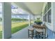 Covered patio overlooking a lake with seating at 12964 Willow Grove Dr, Riverview, FL 33579