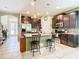 Open kitchen with island, stainless steel appliances and dark wood cabinets at 29405 Cochiti Lake Dr, San Antonio, FL 33576