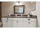 Clean bathroom with granite countertop and white cabinets at 849 John Cressler Dr, Seffner, FL 33584