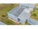 Aerial view of a single-story home with a covered patio and landscaped yard at 37607 Neukom Ave, Zephyrhills, FL 33541