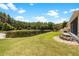 Peaceful backyard oasis featuring a serene pond and lush landscaping at 30315 Lettingwell Cir, Wesley Chapel, FL 33543