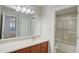 Clean bathroom with single sink vanity and shower/tub combo at 3831 Evergreen Oaks Dr, Lutz, FL 33558