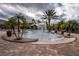 Relaxing pool area with mushroom fountain and palm trees at 3831 Evergreen Oaks Dr, Lutz, FL 33558