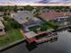Aerial view showcasing a screened pool, private dock, and scenic canal access, perfect for waterfront living at 5510 E Longboat Blvd, Tampa, FL 33615