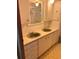 Bathroom with double vanity and olive green sinks at 39047 Ola Ave, Zephyrhills, FL 33542