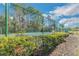Tennis court with chain link fence and landscaping at 6218 Bridleford Dr, Wesley Chapel, FL 33545