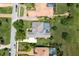 An aerial view of a home with screened-in pool near the golf course at 33724 Americana Ave, Dade City, FL 33525