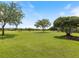 Large, well-maintained backyard with mature trees and golf course views at 33724 Americana Ave, Dade City, FL 33525