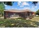 Spacious backyard with lush landscaping, screened lanai, and mature trees at 614 Vintage Way, Brandon, FL 33511