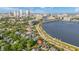 Aerial view showing home's location near the city skyline and waterfront at 803 Bayshore Blvd, Tampa, FL 33606