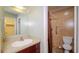 Clean bathroom with shower, vanity, and mirror at 1702 Blind Pond Ave, Lutz, FL 33549