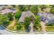 Aerial view of the home nestled among lush greenery, featuring a brick driveway at 1227 Toscano Dr, Trinity, FL 34655