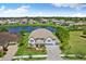 Beautiful two-story home boasts a serene lake view, lush landscaping and paver driveway at 7135 Graybrook Dr, Wesley Chapel, FL 33545