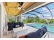 Screened pool and patio area with seating and water view at 7135 Graybrook Dr, Wesley Chapel, FL 33545