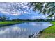 Serene pond view with lush landscaping and cloudy sky at 2616 Cove Cay Dr # 506, Clearwater, FL 33760