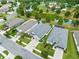 Aerial view of community with pond and houses at 6502 Bradford Hill Ct, Wesley Chapel, FL 33545