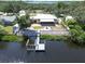 Aerial view showing house, backyard, dock and calm waters at 2628 River Bend Dr, Ruskin, FL 33570