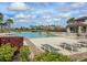 A community pool surrounded by lounge chairs and umbrellas with palm trees and a cabana at 11818 Tetrafin Dr, Riverview, FL 33579