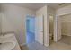 Clean bathroom with double vanity and grey flooring at 9538 Highland Ridge Dr, Hudson, FL 34667