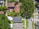 Aerial shot of neighborhood featuring fenced backyard, mature trees and well-maintained properties at 2909 W Spruce St, Tampa, FL 33607