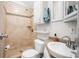 Clean bathroom with shower, toilet and vanity at 4845 Elwana Way, Zephyrhills, FL 33541