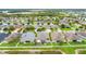 An elevated shot captures a residential area with cozy homes, manicured lawns, and a reflective pond at 6843 Boulder Run Loop, Wesley Chapel, FL 33545