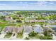 Scenic aerial view of a community with homes nestled around a tranquil pond and lush green spaces at 6843 Boulder Run Loop, Wesley Chapel, FL 33545
