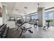 Modern fitness center with a variety of equipment and city views at 2910 W Barcelona St # 802, Tampa, FL 33629