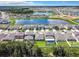 Aerial view showcasing a neighborhood with houses near a lake at 13336 Great Plains Dr, Riverview, FL 33579