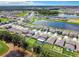 Aerial view of a lakefront community with numerous houses and lush greenery at 13336 Great Plains Dr, Riverview, FL 33579