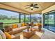 Inviting screened-in patio with comfortable wicker furniture and serene golf course views at 2618 Crestfield Dr, Valrico, FL 33596