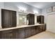 Double vanity bathroom with dark wood cabinets and granite countertops at 19300 Lonesome Pine Dr, Land O Lakes, FL 34638