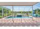 Inviting pool area with screened enclosure, patio furniture, and a picturesque view at 19300 Lonesome Pine Dr, Land O Lakes, FL 34638