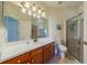 Well-lit bathroom, featuring a shower, toilet, and wood cabinets at 1940 Inverness Greens Dr # 1940, Sun City Center, FL 33573