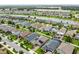 Aerial view of a neighborhood with houses and a lake at 10012 Sage Creek Dr, Ruskin, FL 33573