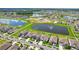 Community overview featuring a lake and numerous houses at 13265 Great Plains Dr, Riverview, FL 33579