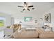 Living room with modern decor, large TV and water view at 13265 Great Plains Dr, Riverview, FL 33579