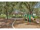 Playground with shaded picnic tables and play equipment at 13265 Great Plains Dr, Riverview, FL 33579